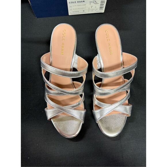 Cole Haan Hann Alyse Sandal 65mm Silver Specchio Leather 7 - Picture 2 of 6